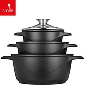 Smile - 8-delige Pannenset met Antiaanbaklaag - Vaatwasser bestendig - Geschikt voor iedere Kookplaat - Kookpannen - Pannenset Inductie - MGK-18 - Zwart