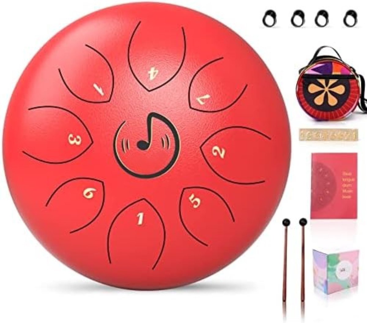 Fesjoy tongtrommel van staal 15,2 cm, steel tongue drum met 11 tonen, handpan drum met trommelstokken, vingerpicks, percussie voor meditatie en yoga