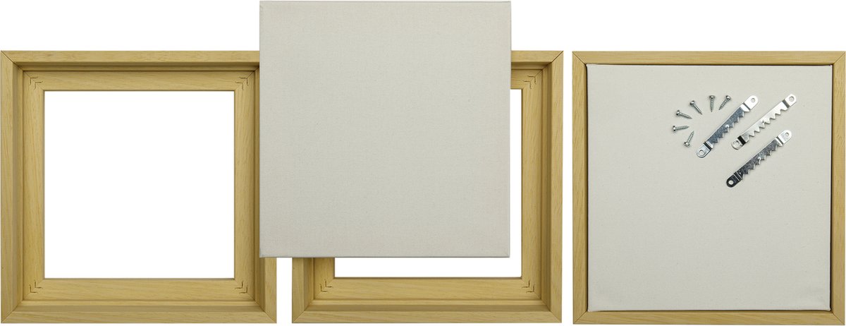 Drieluik; 3 houten baklijsten (kaders) (overschilderbaar) naturel met GRATIS katoenen doek 30 x 30 cm