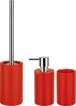 Spirella Ensemble d'accessoires de salle de bain - brosse WC/distributeur de savon/tasse - porcelaine - rouge - Aspect Luxe