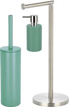 Spirella Badkamer accessoires set - WC-borstel/zeeppompje/rollenhouder - metaal/porselein - groen - Luxe uitstraling