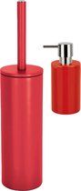 Spirella Badkamer accessoires set - WC-borstel/zeeppompje - metaal/porselein - rood - Luxe uitstraling