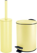 Spirella Badkamer/toilet accessoires set - WC-borstel en pedaalemmer 5L - metaal - geel