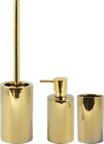 Spirella Badkamer accessoires set - WC-borstel/zeeppompje/beker - porselein - goud - Luxe uitstraling