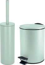 Spirella Badkamer/toilet accessoires set - WC-borstel en pedaalemmer 3L - metaal - mintgroen