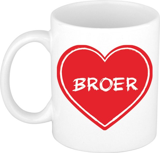 Bellatio Decorations Liefste broer verjaardag cadeau mok - rood hartje - 300 ml - broer/zus dag