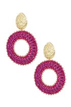 Round earrings with beads - Yehwang - Statement Oorbellen - 7 x 4,80 cm - Koper - Fuchsia/Goud