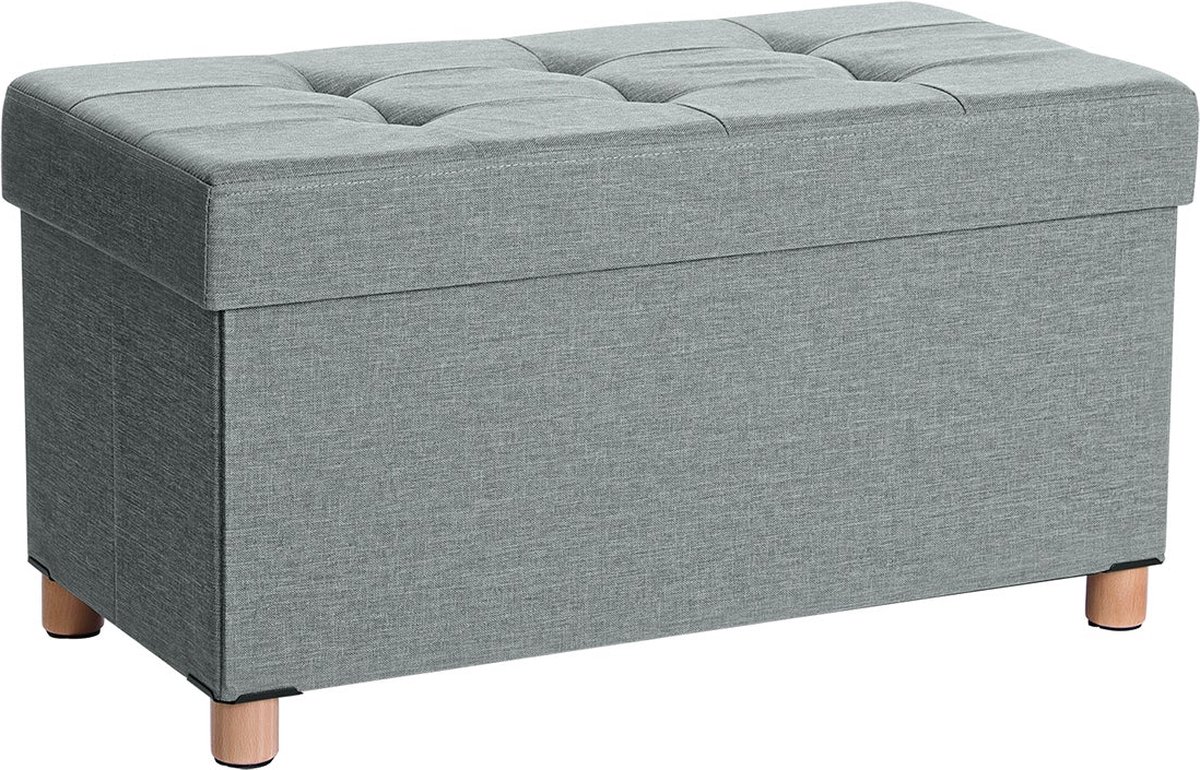 Songmics - bankje / kruk met opbergruimte - 76 x 38 x 40 cm - opvouwbaar grijs -