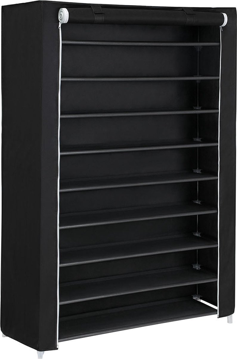 Songmics 10-laags Schoenenrek voor 54 paar Schoenen Schoenenkast Stoffen Kast zwart 100 x 28 x 162 cm RXJ00H wit