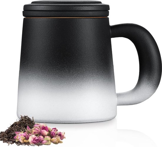 Tasse à thé avec passoire à thé et couvercle, 420 ml (pleine capacité),  tasse en céramique, grandes tasses à thé avec passoire à thé en acier