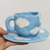 Ensemble de tasses à café avec soucoupe mignon nuage dans le ciel tasse cadeaux pour femmes anniversaire thé tasse à café 250 ml tasse en céramique cadeau d'anniversaire pour femmes filles maman petite amie