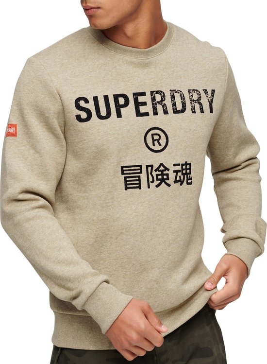 Pull Homme Superdry Workwear Logo Vintage Crew - Tan Brown Fleck Marl - Taille L