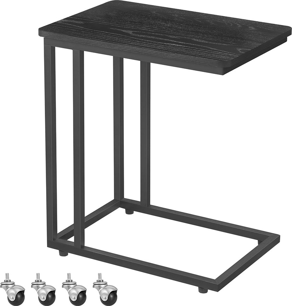 Bijzettafel met wielen C-vormig in ebbenhoutzwart