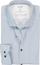 OLYMP Level 5 body fit overhemd 24/7 - wit met licht- en donkerblauw dessin tricot - Strijkvriendelijk - Boordmaat: 41