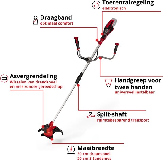 Einhell Accu Bosmaaier AGILLO 18/200 Li Solo - Power X-Change - 18 V/Li-Ion - Maaidiameter Draad/Mes: 30/20 cm - Koolborstelloze motor - Incl. draadspoel en 3-tandsmes - Excl. accu en lader van Einhell — afbeelding 2