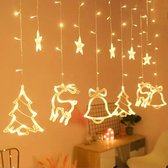 Éclairage de Noël LED - Rideau lumineux - 2,5M - Blanc chaud - Guirlande lumineuse - Rideau lumineux - Décorations de Noël de Noël - Décoration de fenêtre - Sapin de Noël - Renne - Cloche