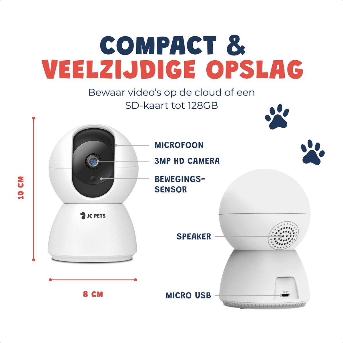 Afbeelding 3 van JC Pets Huisdiercamera met App 3MP 2048 x 1536P - 360° Hondencamera en Beveiligingscamera met Wifi - Multifunctionele Baby Camera