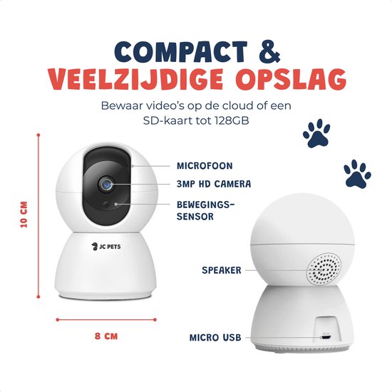JC Pets Huisdiercamera met App 3MP 2048 x 1536P - 360° Hondencamera en Beveiligingscamera met Wifi - Multifunctionele Baby Camera van JC Pets — afbeelding 3