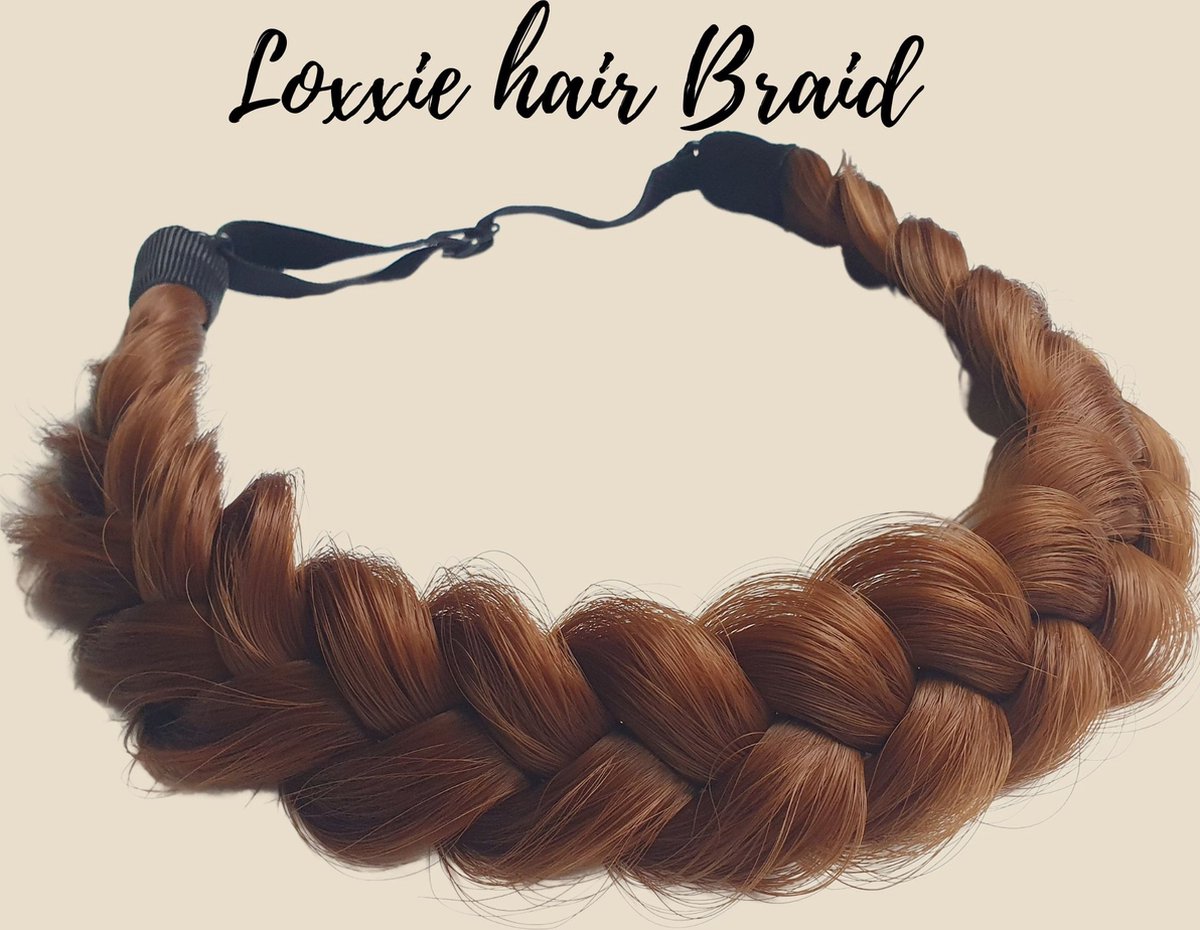 Loxxie® haarband met vlecht haar extensions braid verstelbaar universele pasvorm Koper bruin
