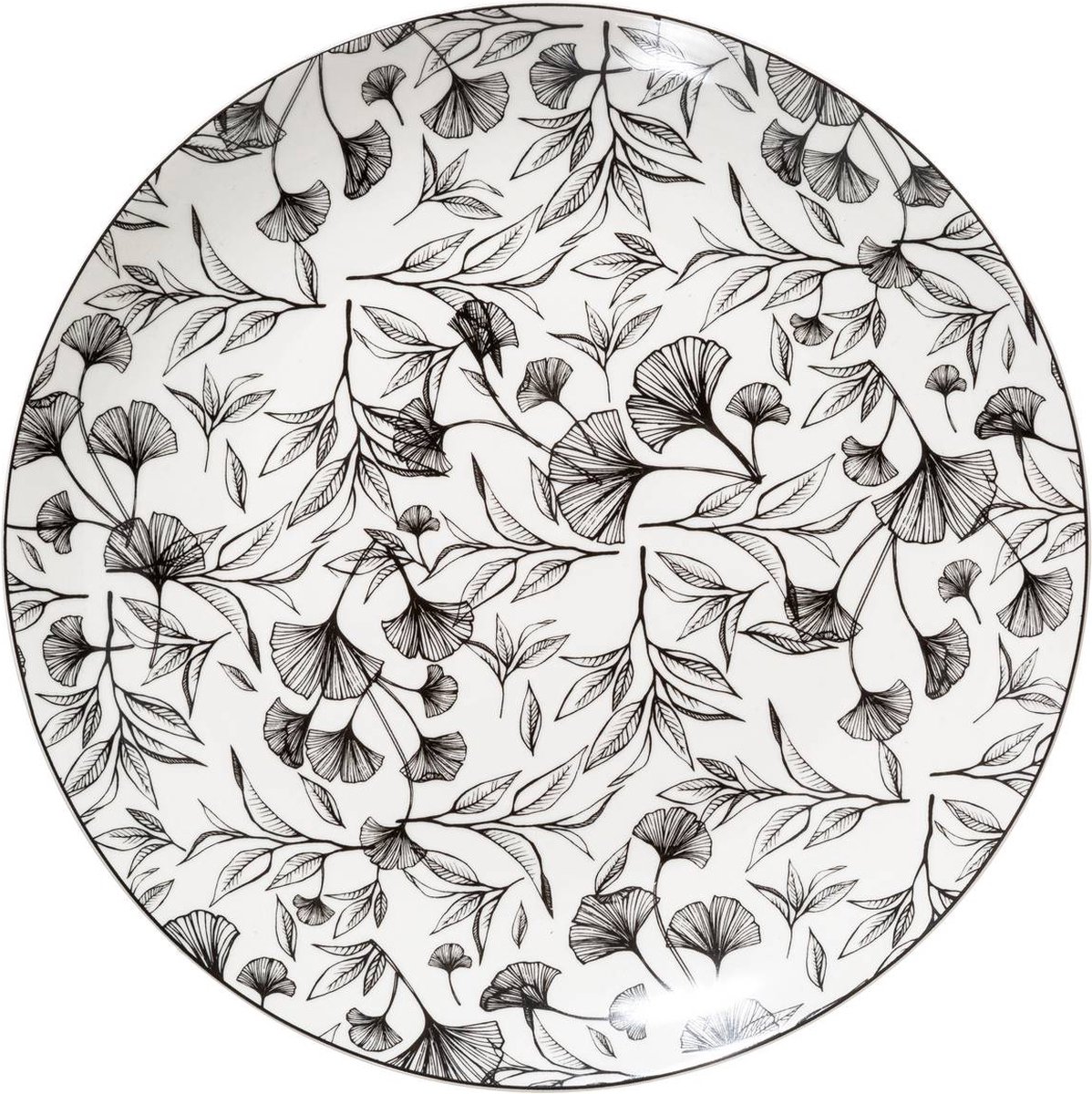 Set-6 Diner bord - Floral - porselein - zwart en wit - Ø 27 x 3 cm WM-154847