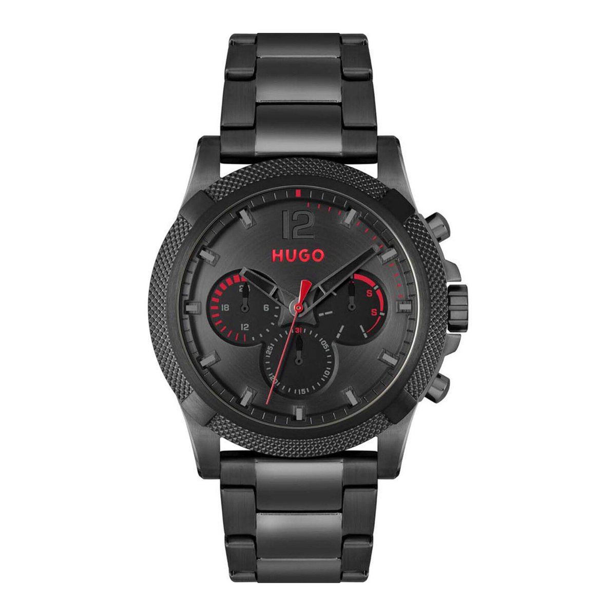 HUGO HU1530296 #IMPRESS FOR HIM Heren Horloge - Chronograaf - Mineraalglas - Staal - Zwart - 46 mm breed - Quartz - Vouw-Vlindersluiting