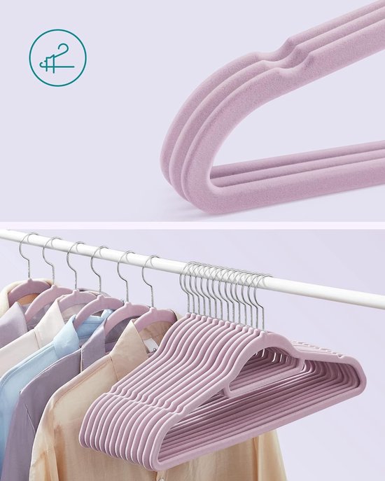 SONGMICS Kleerhangers fluweel, set van 100, antislip, met inkepingen in de schouders, brug voor broeken, 360° draaibare haak, ruimtebesparend, 0,6 cm dik, 43 cm breed, zwart, CRF029B010