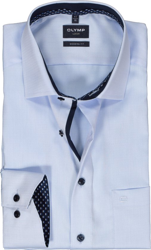 OLYMP modern fit overhemd - mouwlengte 7 - structuur - lichtblauw (contrast) - Strijkvrij - Boordmaat: 38