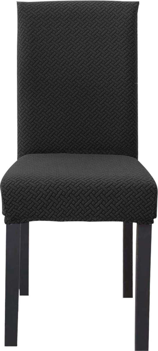 Intirilife 6x Elastische Stoelhoes in GEDESSINEERD ZWART met 38 - 45 cm zitting en 45 - 65 cm rugleuninghoogte - Voor feesten bruiloften hotels of thuis in de eetkamer