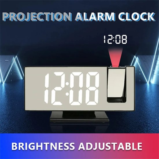 Réveil de Mode avec grand écran, horloge miroir multifonction Simple, lampe de projection LED, horloge numérique