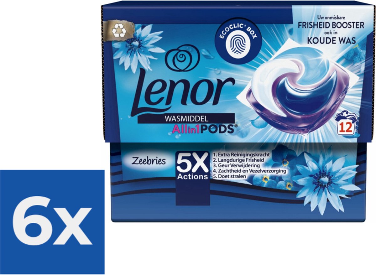 Goedkoopste Lenor Wasmiddel All-in-1 Pods Zeebries 12 stuks - Voordeelverpakking 6 stuks