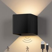 Goliving Wandlamp Oplaadbaar – Wandlamp Binnen – Draadloos – Met Bewegingssensor – USB–C – 4400 mAh – Warm Wit Licht – 10 x 10 x 10 cm – Zwart