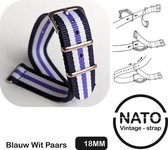 Bracelet Nato Premium 18 mm Zwart Wit Rayé - Vintage James Bond - Collection Nato Strap - Homme - Bracelet de montre - Largeur de bande 18 mm pour, entre autres. Seiko Rolex Omega Casio et Citizen
