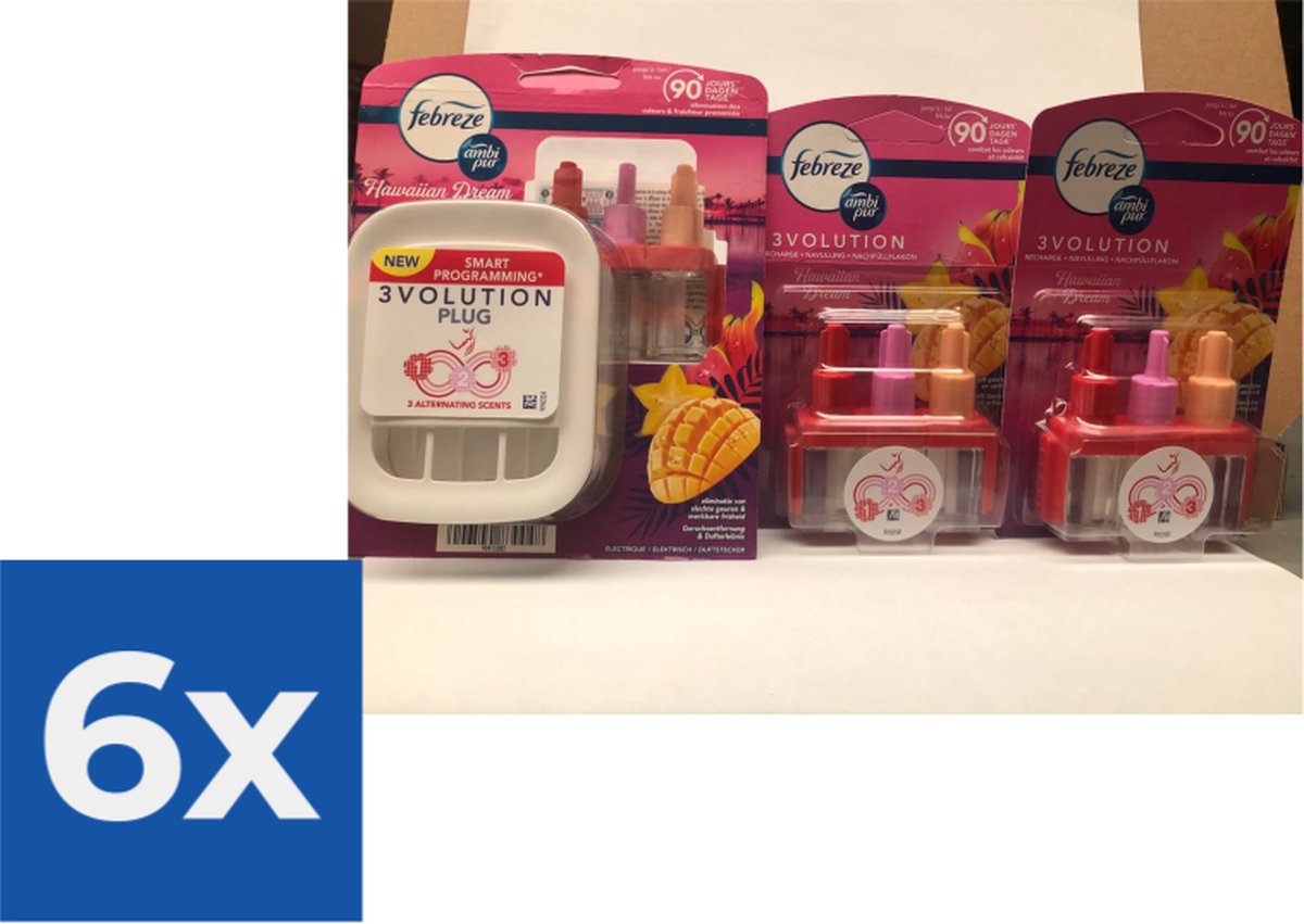 Goedkoopste Ambi Pur Electrische Luchtverfrisser 3Volution Starterkit 3X Navulling Hawaiian Dream - Voordeelverpakking 6 stuks