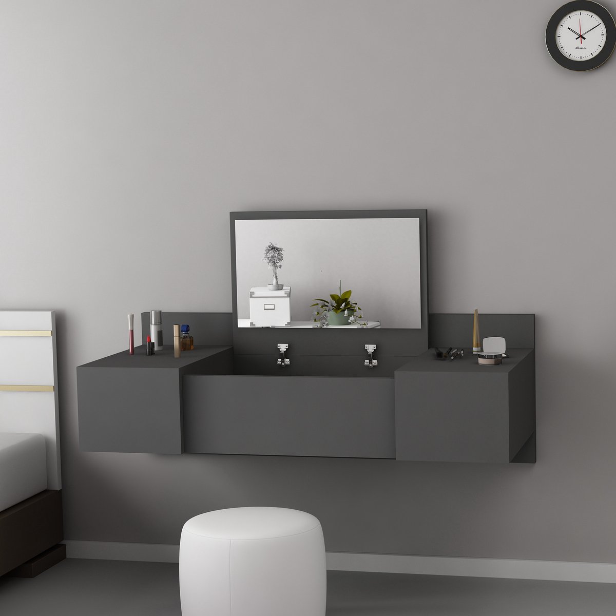 Skye Decor , Kaptafel, Zakkum - Anthracite, Gemelamineerde spaanplaat, Antraciet, 100 x 39,1 x 33 cm Anthraciet
