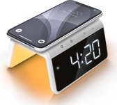 Caliber Réveil Numérique - Chargeur Sans Fil - QC3.0 15 Watt Charge Rapide - Double Réveil - adapté comme réveil pour enfants - Lampe de Nuit 8 Couleurs - Couleur Blanc (HCG019QI-WA)
