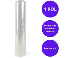 Handwikkelfolie - rekfolie - stretchfolie - inpakfolie - pallet folie - transparant - 50cm x 300m - 20 micron - 1 rol