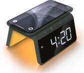 Caliber Digitale Wekker - Wekker met Draadloze Oplader - Wake Up Light - Digitale Klok - Dimbaar - Twee Alarmen - geschikt als kinderwekker - Nachtlamp - Kleur Groen (HCG019QI-MG)