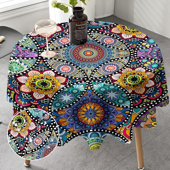 Foto: Ronde tafelkleed 150 cm boho stijl tafelkleed voor buitentuin tafelkleed rond wasbaar vuilafstotend voor tuin keuken eettafel feesten