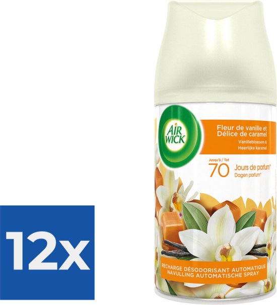 Air Wick Freshmatic Max Pure Automatische Spray Navulling Vanilla Blossom & Delicious Caramel 250 ml - Voordeelverpakking 12 stuks