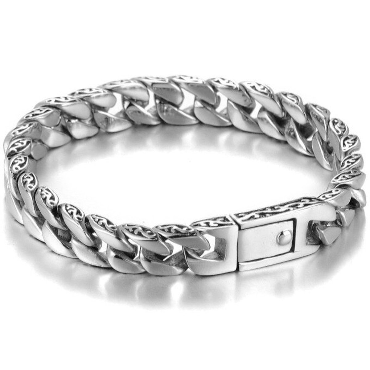 Geborsteld Staal - stress - zwart ring met zilver schakel ketting. - Import & Groothandel Lili
