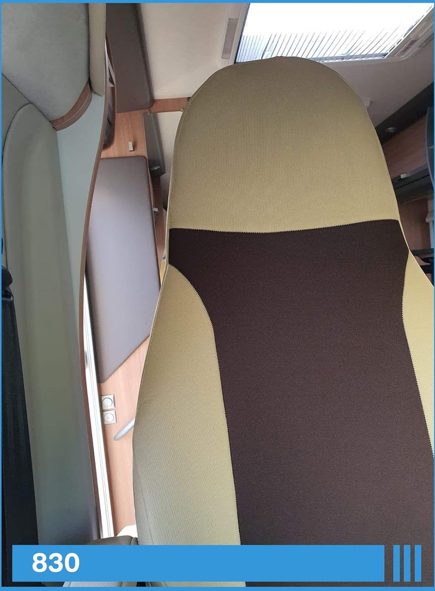 Stoelhoezen voor bestuurder en passagiers, set compatibel met camper FIAT Ducato, Pössl, Knaus, Adria, Carthago, Pilote Laika WPL412, beige/bruin