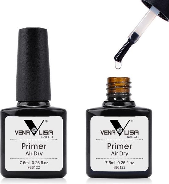 Twee flessen VENA LISA Nail Gel Primer, 7.5ml elk. Duidelijke primer met applicator.