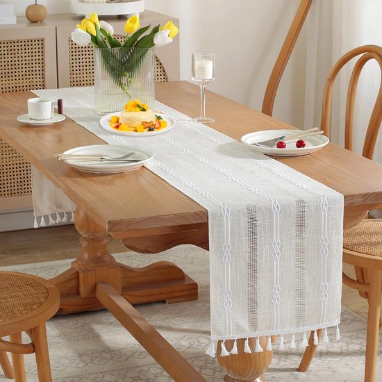 Jayusaror Tafelloper Groen Saliegroen Boho Macramé Modern Lente Boerderij Tafelkleed Smal Landelijke Stijl Rustieke Tafelloper Katoenen Linnen Tafelloper Voor Bruiloftsfeestdecoratie 30x180 Cm