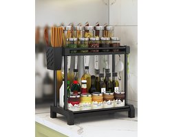 2-Laags Keukenrek - Kruidenrek - Keuken Organizer - Messen Rek - Messenhouder - 40CM - Mat Zwart