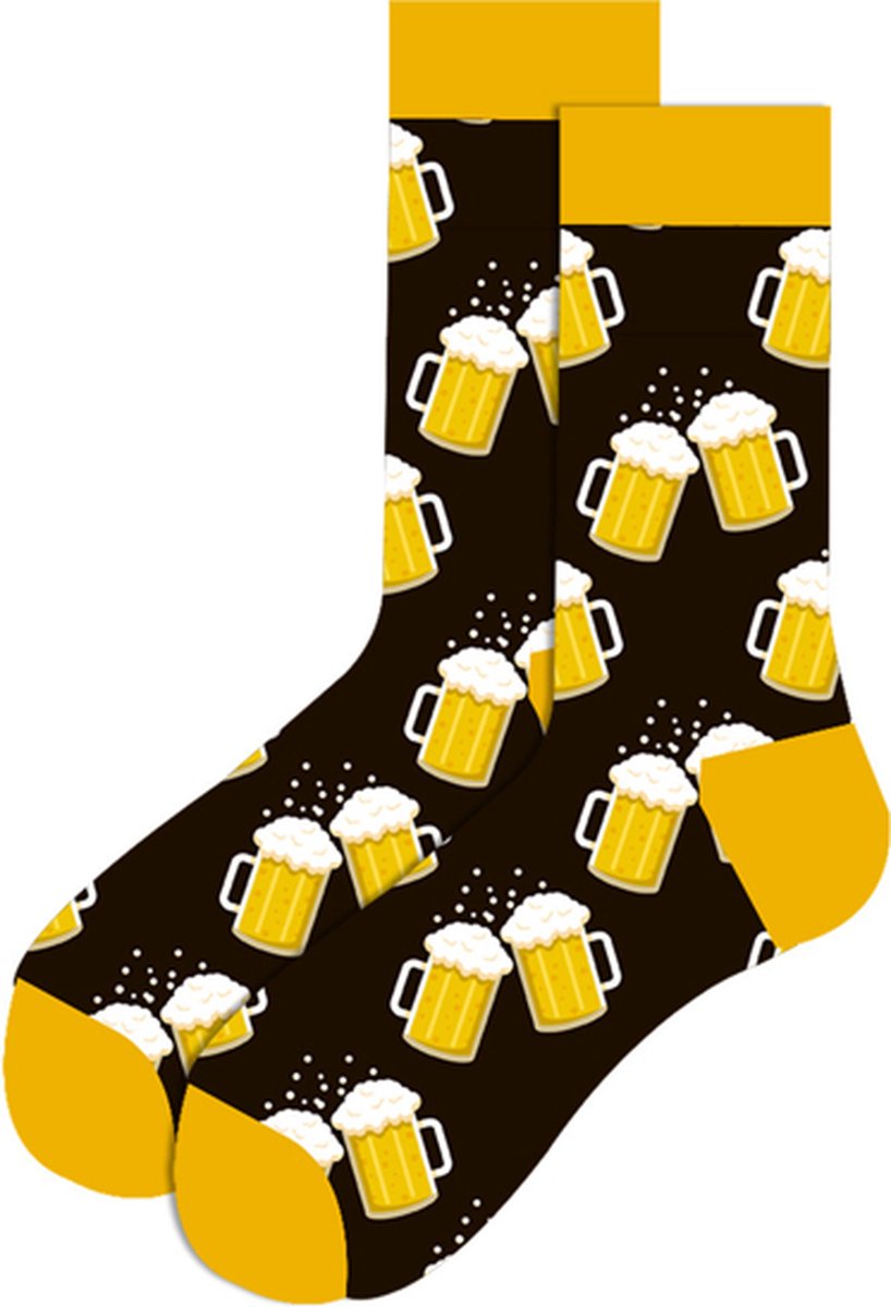 Sokken heren - mannen - print bier - zwart - geel - 40-45