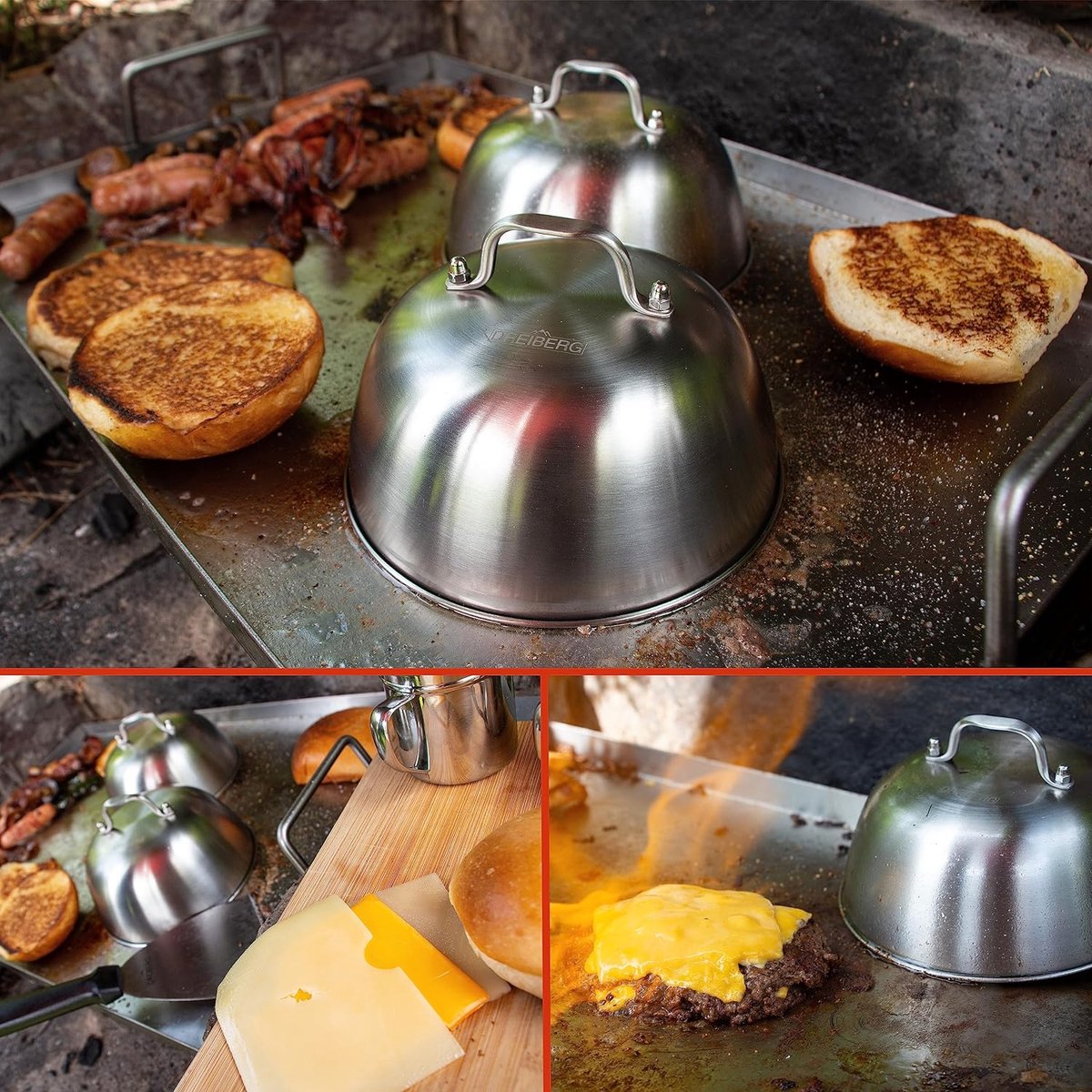 Lot De 2 Cloches à Hamburger En Acier Inoxydable - Pour Faire Fondre Le Fromage - Résistantes à La Chaleur - LéÓN Goods