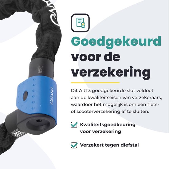Voltano ART3 Kettingslot - Zwart - 120 CM - ART 3 Slot - Goedgekeurd Voor De Fiets en Scooter Verzekering - Scooterslot / Brommerslot van Voltano — afbeelding 3