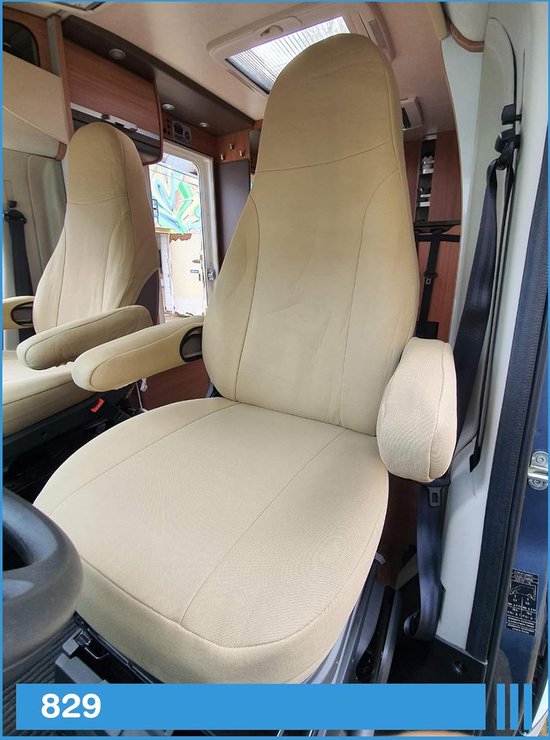 Maatstoelhoezen, beschermhoezen, pilotzitten, bestuurder en passagiersset, compatibel met camper FIAT Ducato 829, beige van Walser — afbeelding 2
