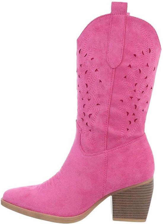 ZoeZo Design - laarzen - western laarzen - cowboy laarzen - suedine - fushia - fel roze - maat 37 - half hoog - met rits - kuitlaarzen