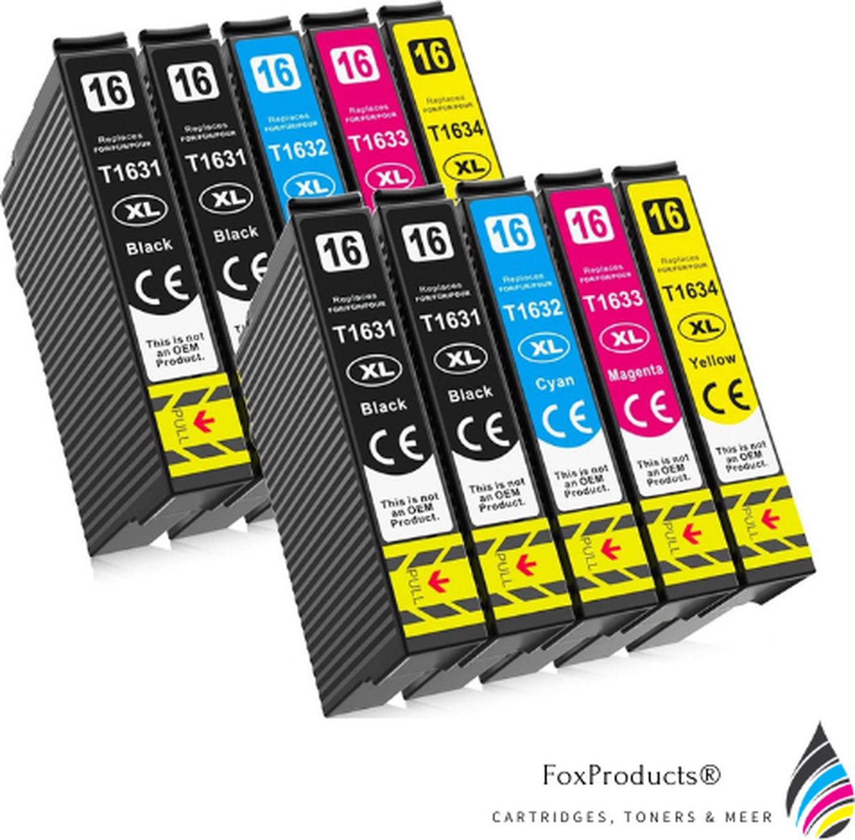 FoxProducts® 10x 16XL T16 16 inktcartridges geschikt voor epson Workforce WF-2010W WF-2510WF WF-2520NF WF-2530WF WF-2540WF WF-2630WF WF-2650DWF WF-2660DWF WF-2750DWF WF-2760DWF